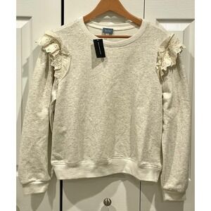 Oatmeal Eyelet Shoulder Crew Sweatshirt- Size Medium-New with Tags!‎
